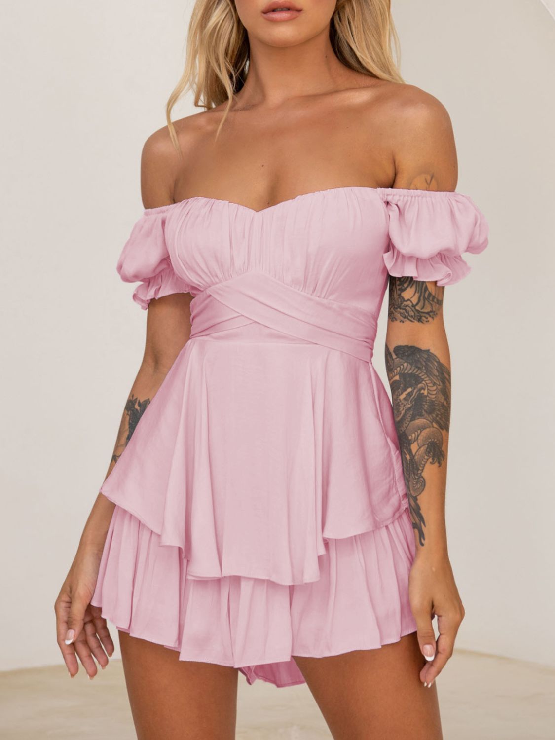 Off Shoulder Flounce Sleeve Mini Dress