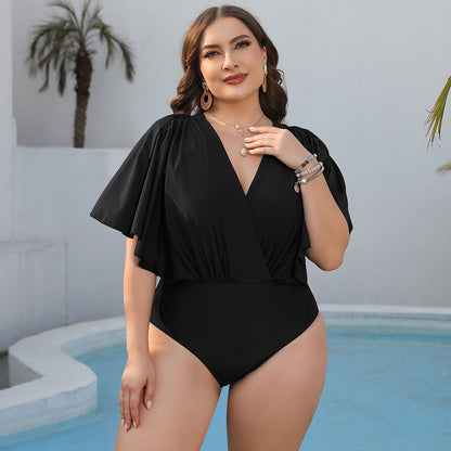 Ruched Surplice Neck One-Piece Swimsuit