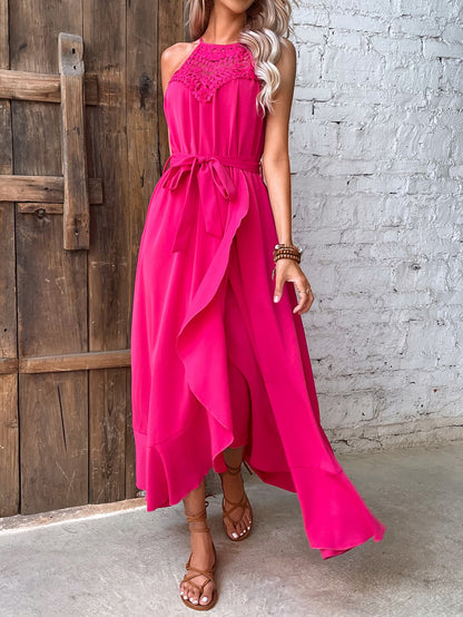 Grecian Neck Tie Belt Dress