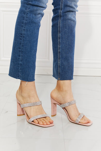 Rhinestone Block Heel Sandal in Pink