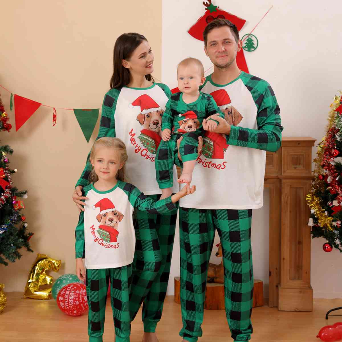 Men MERRY CHRISTMAS Graphic Top and Plaid Pants Set