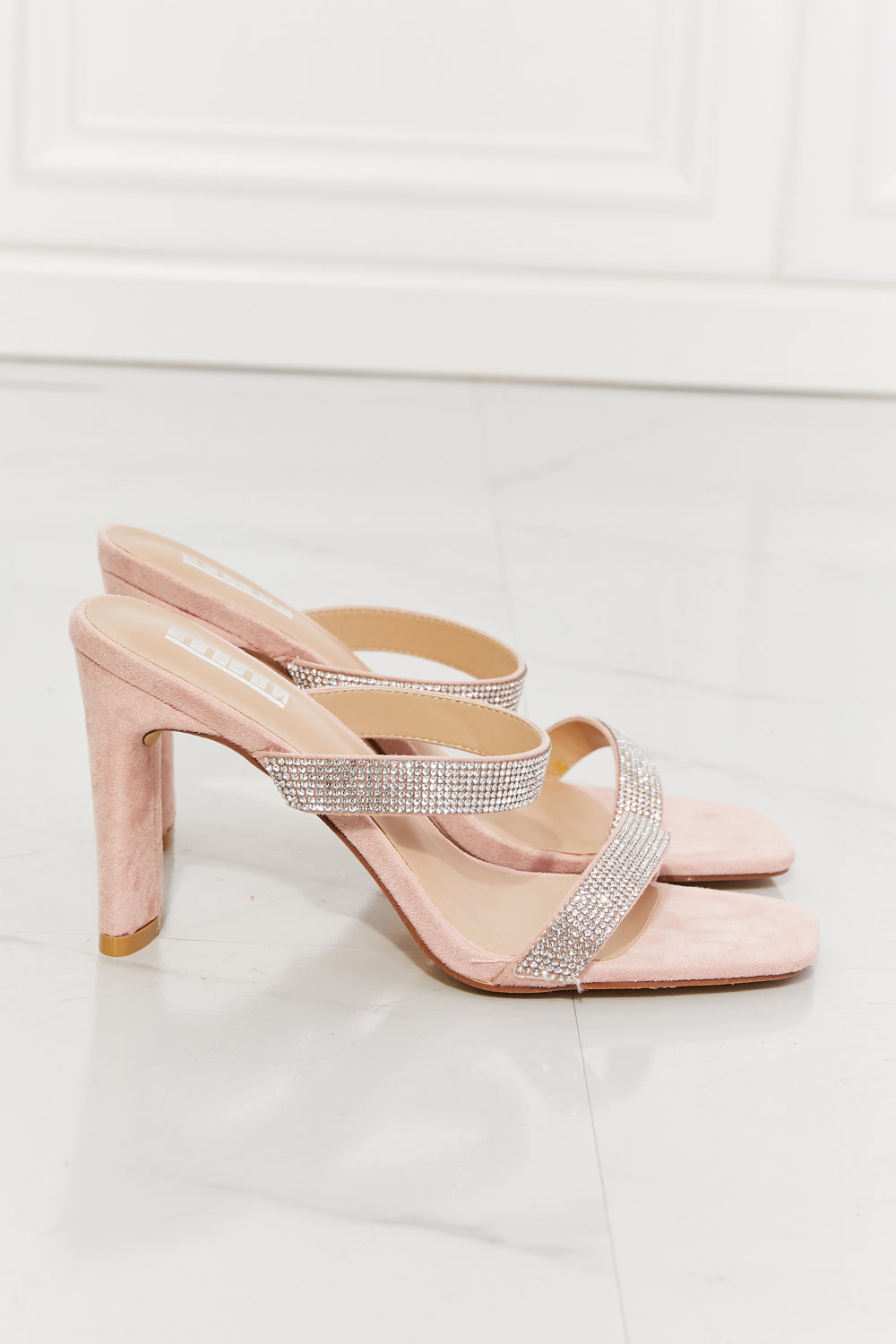 Rhinestone Block Heel Sandal in Pink