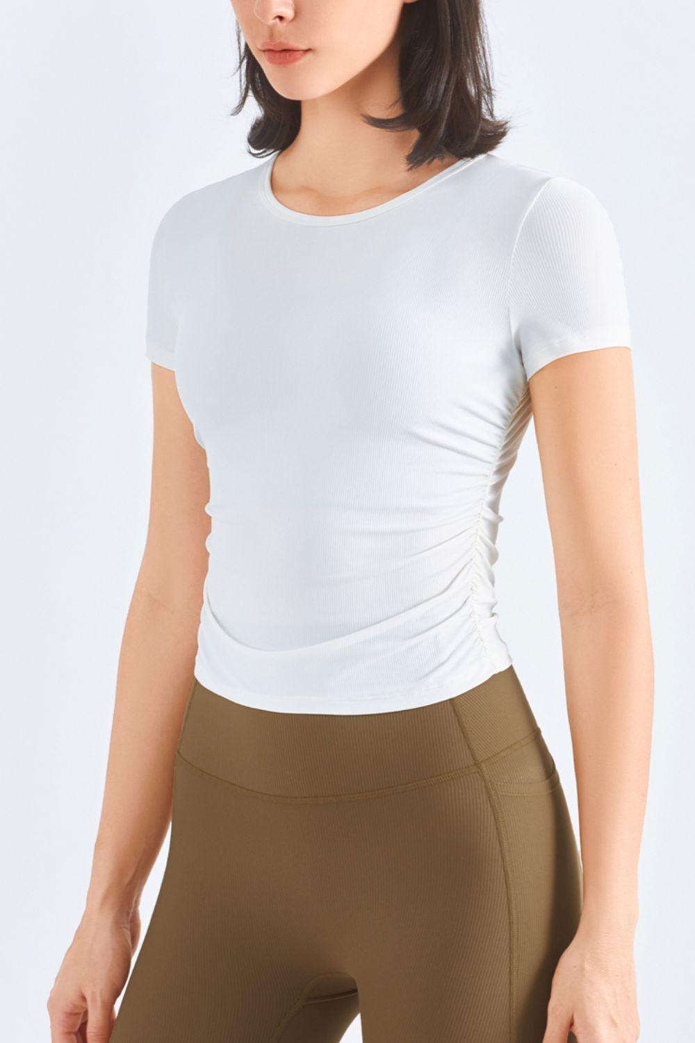 Ruched Round Neck Sports Top