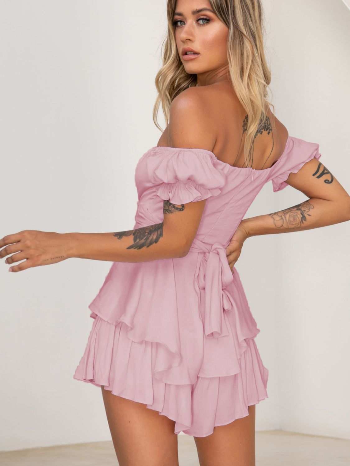 Off Shoulder Flounce Sleeve Mini Dress