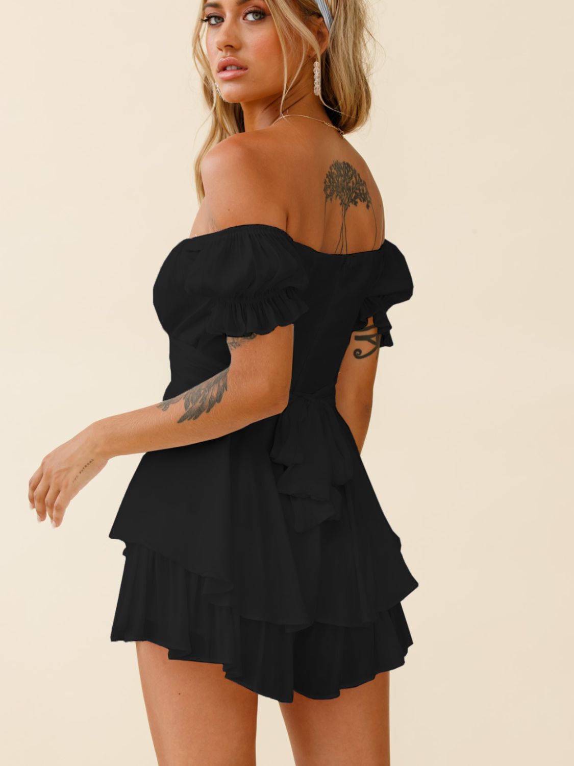 Off Shoulder Flounce Sleeve Mini Dress