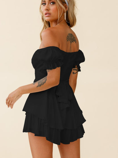 Off Shoulder Flounce Sleeve Mini Dress