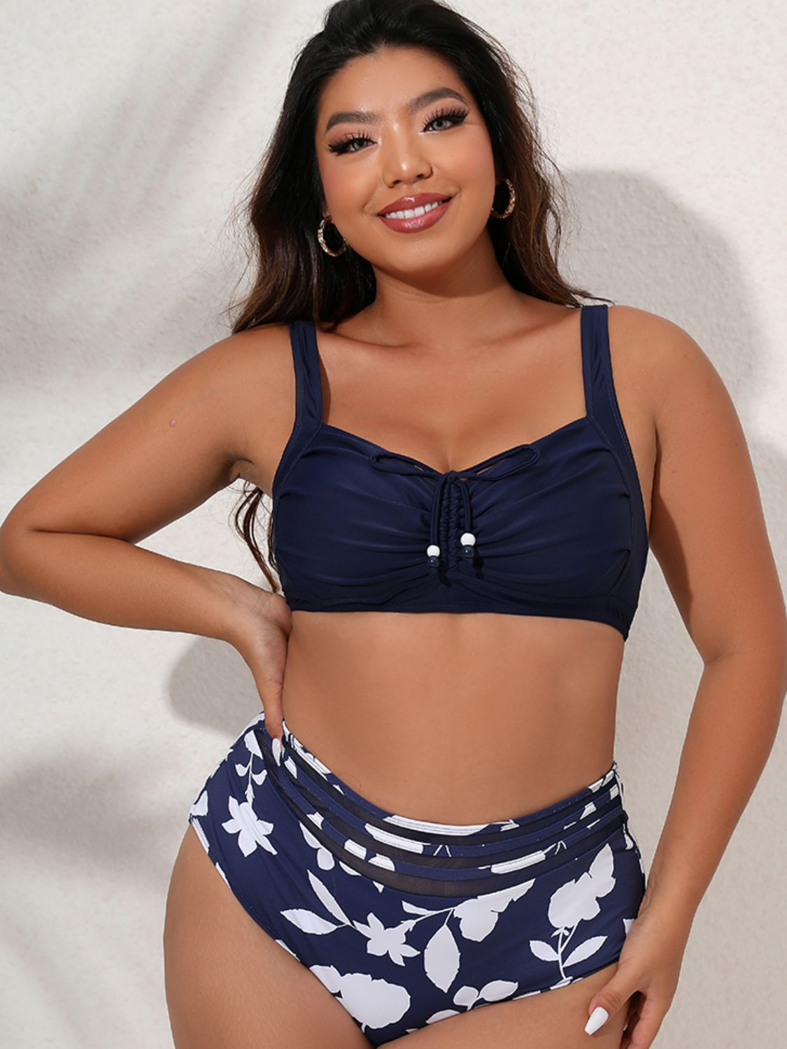 Printed Gathered Detail Bikini Set