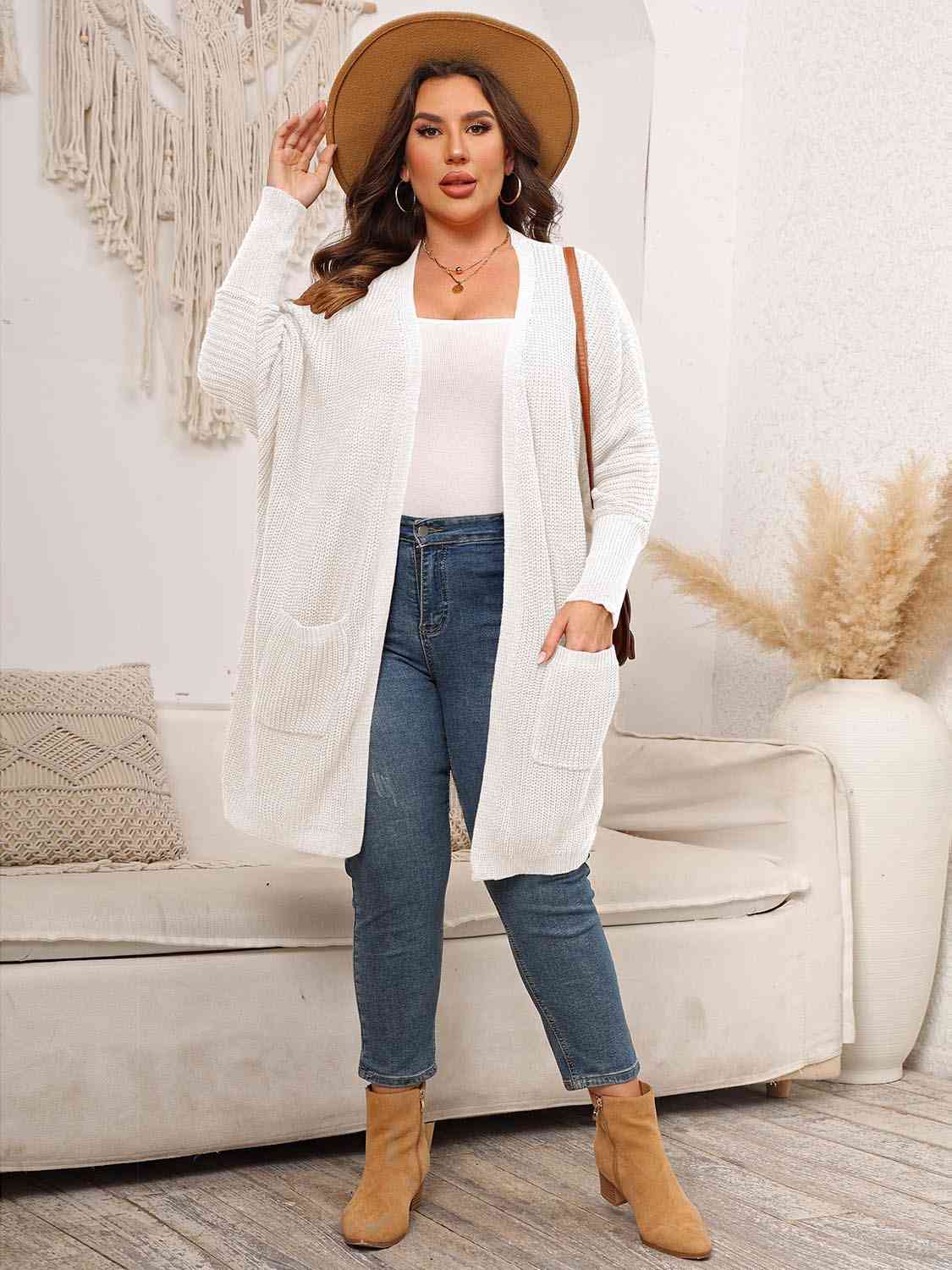 Plus Size Open Front Cardigan With Pockets