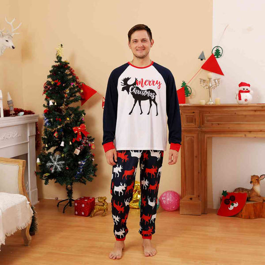Men MERRY CHRISTMAS Graphic Top and Reindeer Pants Set