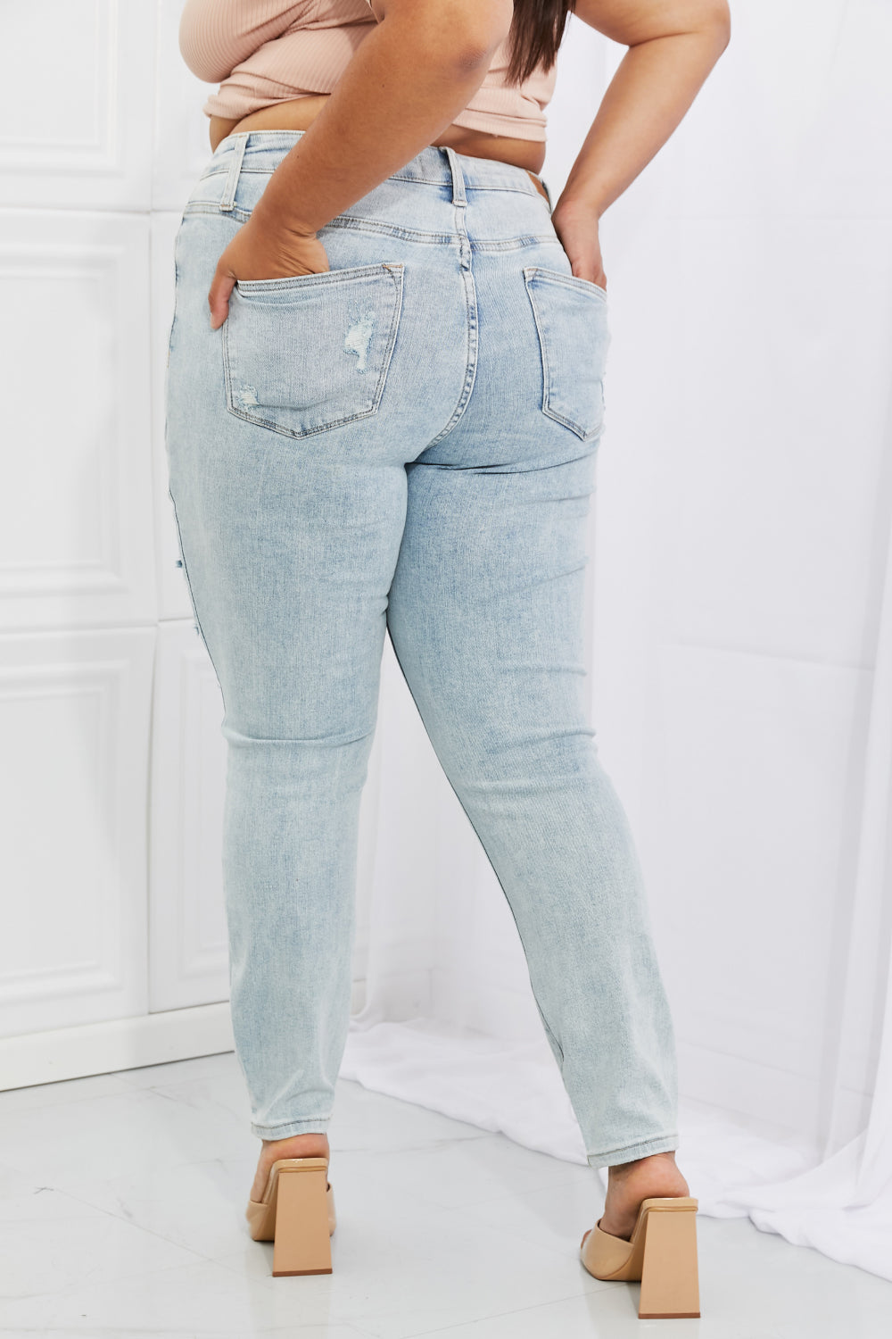 High Waisted Distressed Skinny Jeans