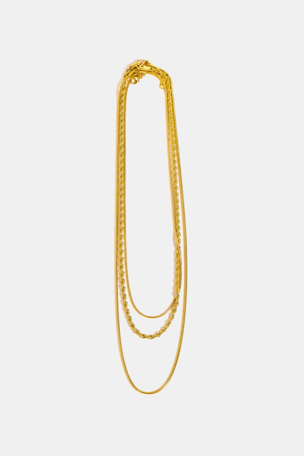 Stainless Steel 18K Gold Pleated Triple Layer Necklace