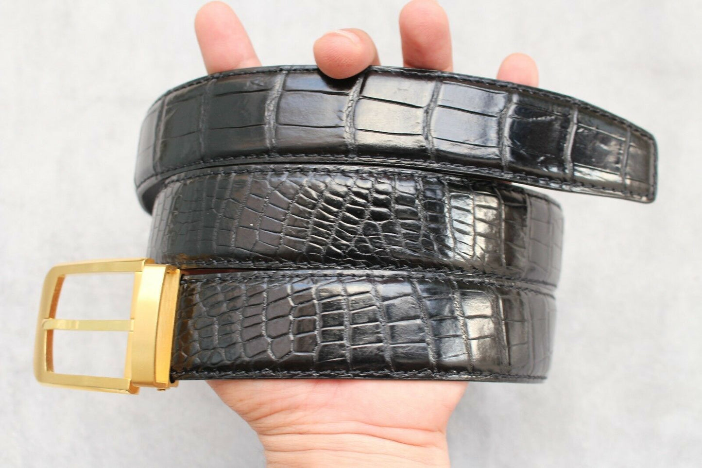 Black Alligator Leather Belt