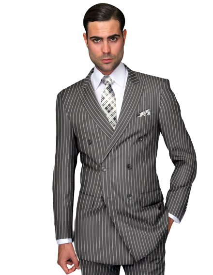 THE ZARELLI 2PC GRAY BOLD PINSTRIPE DOUBLE BREASTED SUIT