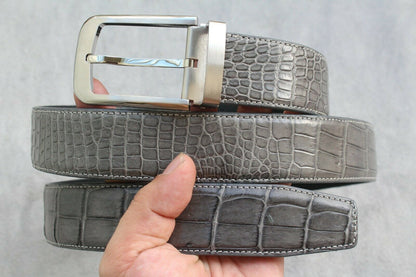 Grey Crocodile Leather Belt