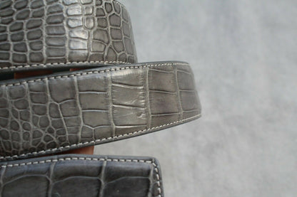 Grey Crocodile Leather Belt