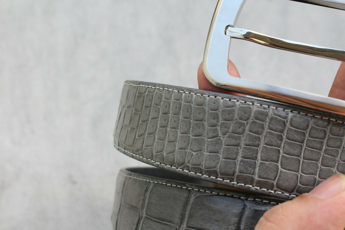 Grey Crocodile Leather Belt