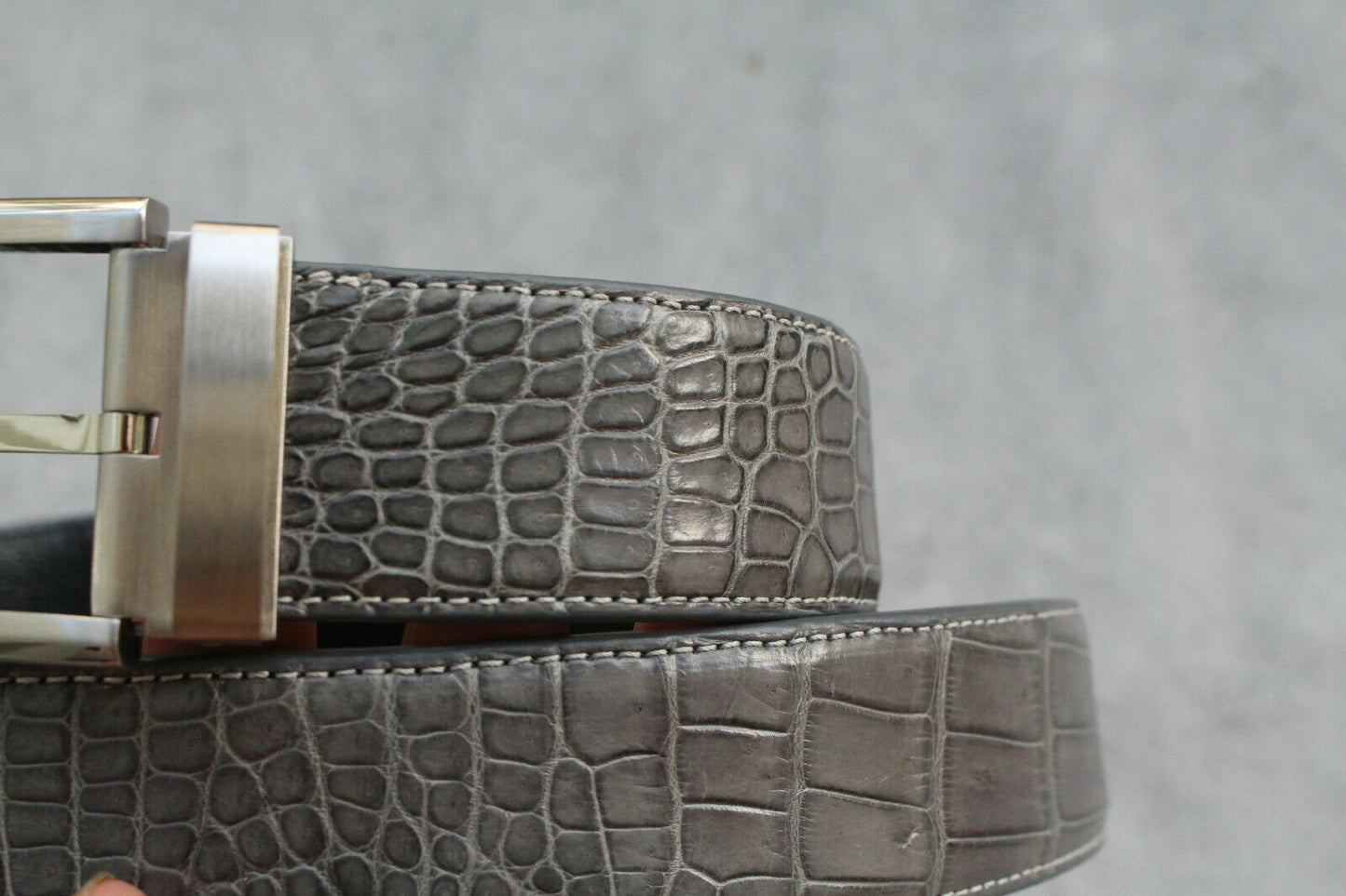 Grey Crocodile Leather Belt