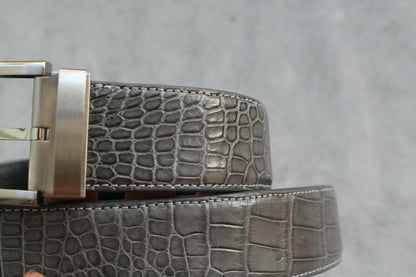 Grey Crocodile Leather Belt