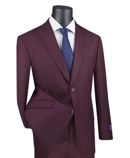 Maroon Modern Fit 2 Piece Suit Textured Solid with Peak Lapel