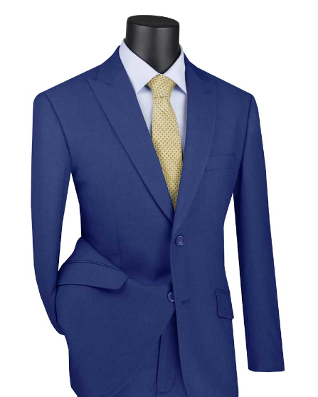 Blue Modern Fit 2 Piece Suit Textured Solid with Peak Lapel