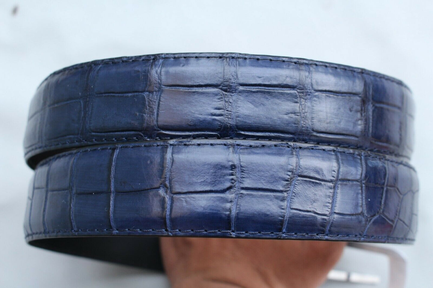 Navy Crocodile Leather Belt