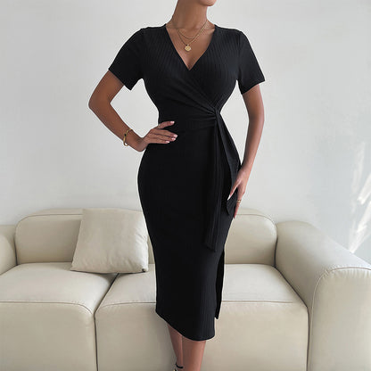 The Knitted Slit One-Step Dress