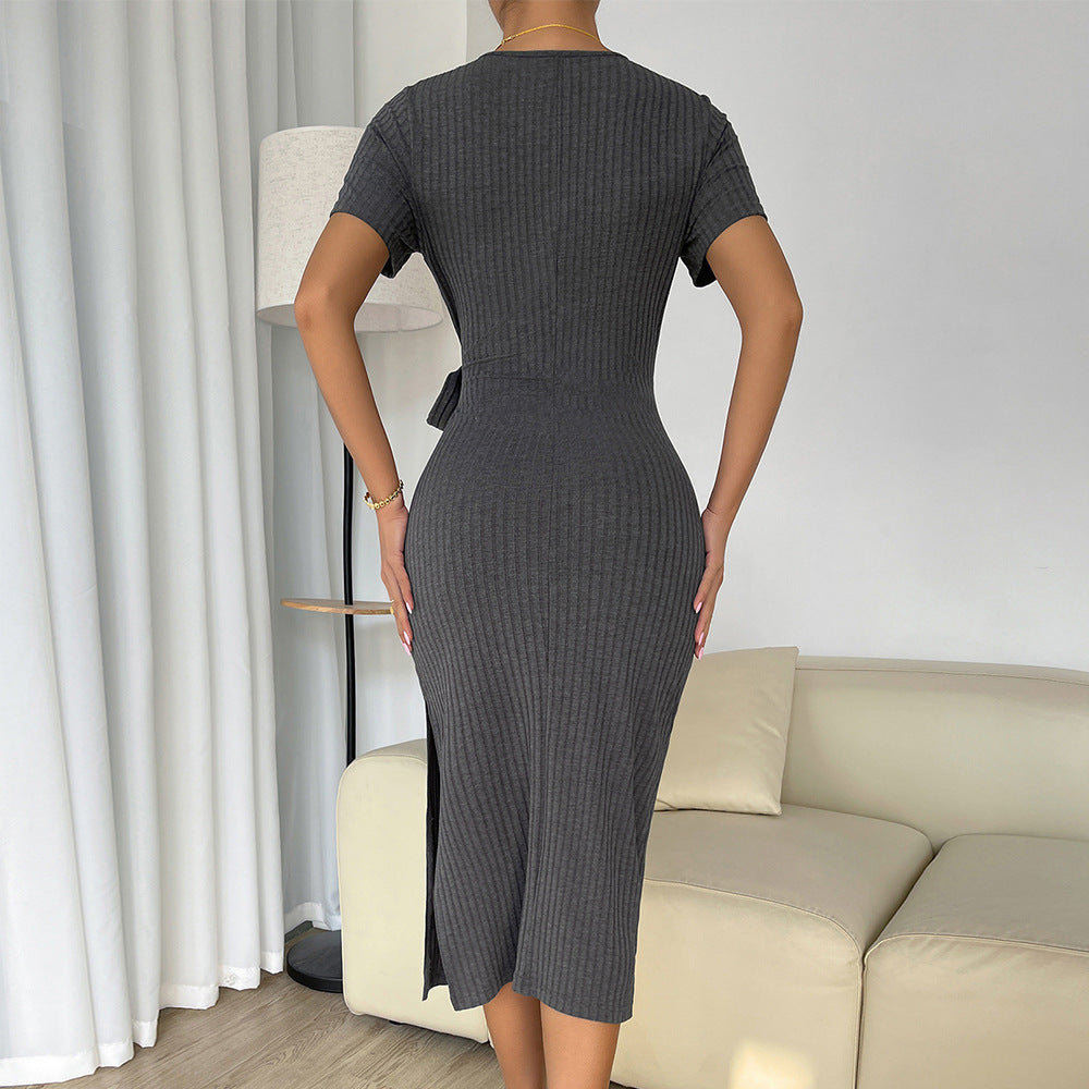 The Knitted Slit One-Step Dress