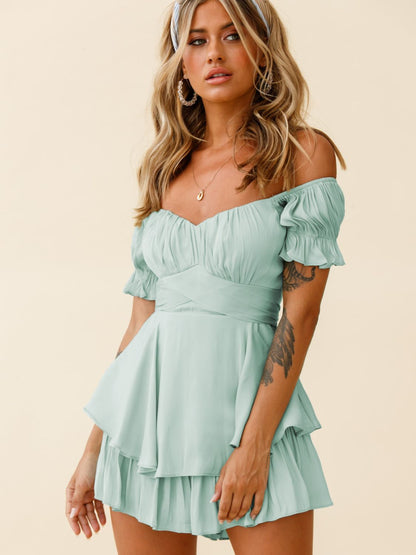 Off Shoulder Flounce Sleeve Mini Dress