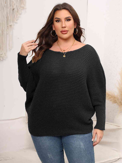 Full Size Boat Neck Batwing Sleeve Sweater