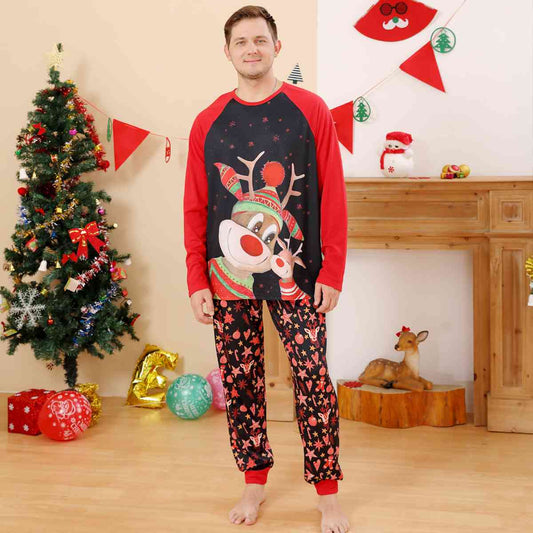 Men Reindeer Graphic Top and Printed Pants Set