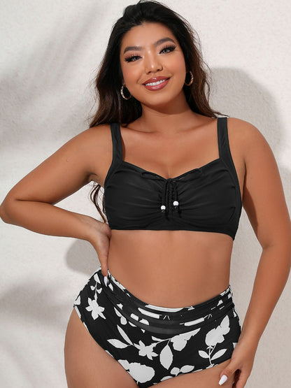 Printed Gathered Detail Bikini Set