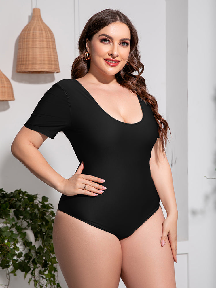 Scoop Neck Short Sleeve One-Piece Swimsuit