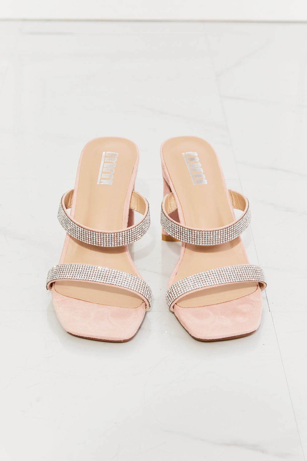 Rhinestone Block Heel Sandal in Pink