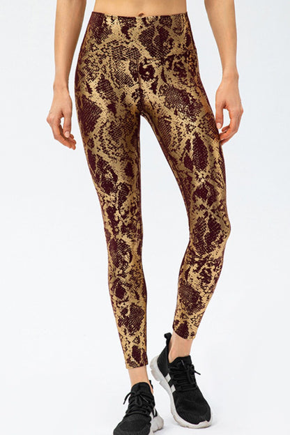 Animal Print Slim Fit Wide Waistband Long Sports Pants