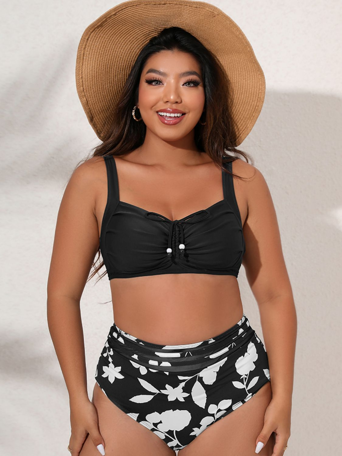 Printed Gathered Detail Bikini Set