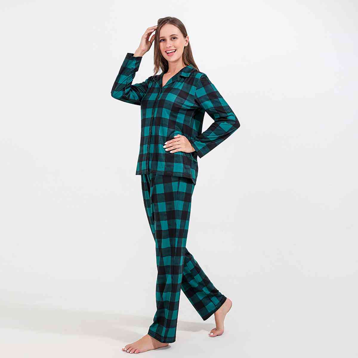 Women Plaid Shirt and Pants Set