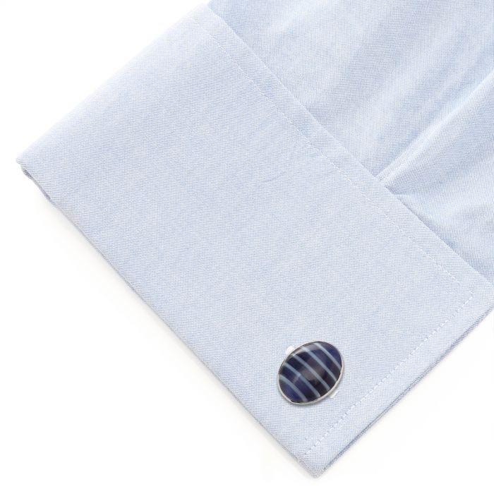 Blue Catseye Stripe Stainless Steel Cufflinks