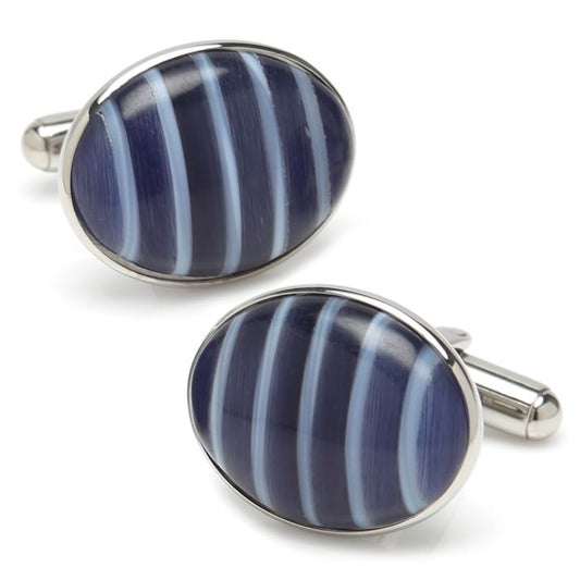 Blue Catseye Stripe Stainless Steel Cufflinks