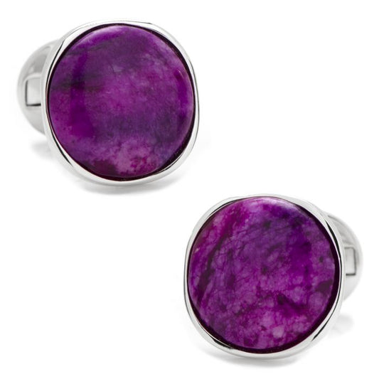 Sterling Silver Classic Round Sugilite Nebula Cufflinks