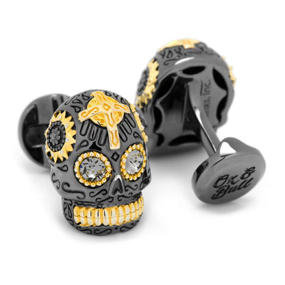 Black and Gold Vermeil Day of the Dead Skull Cufflinks