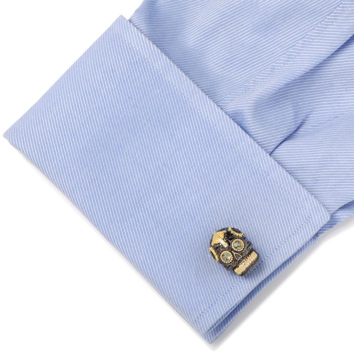 Black and Gold Vermeil Day of the Dead Skull Cufflinks